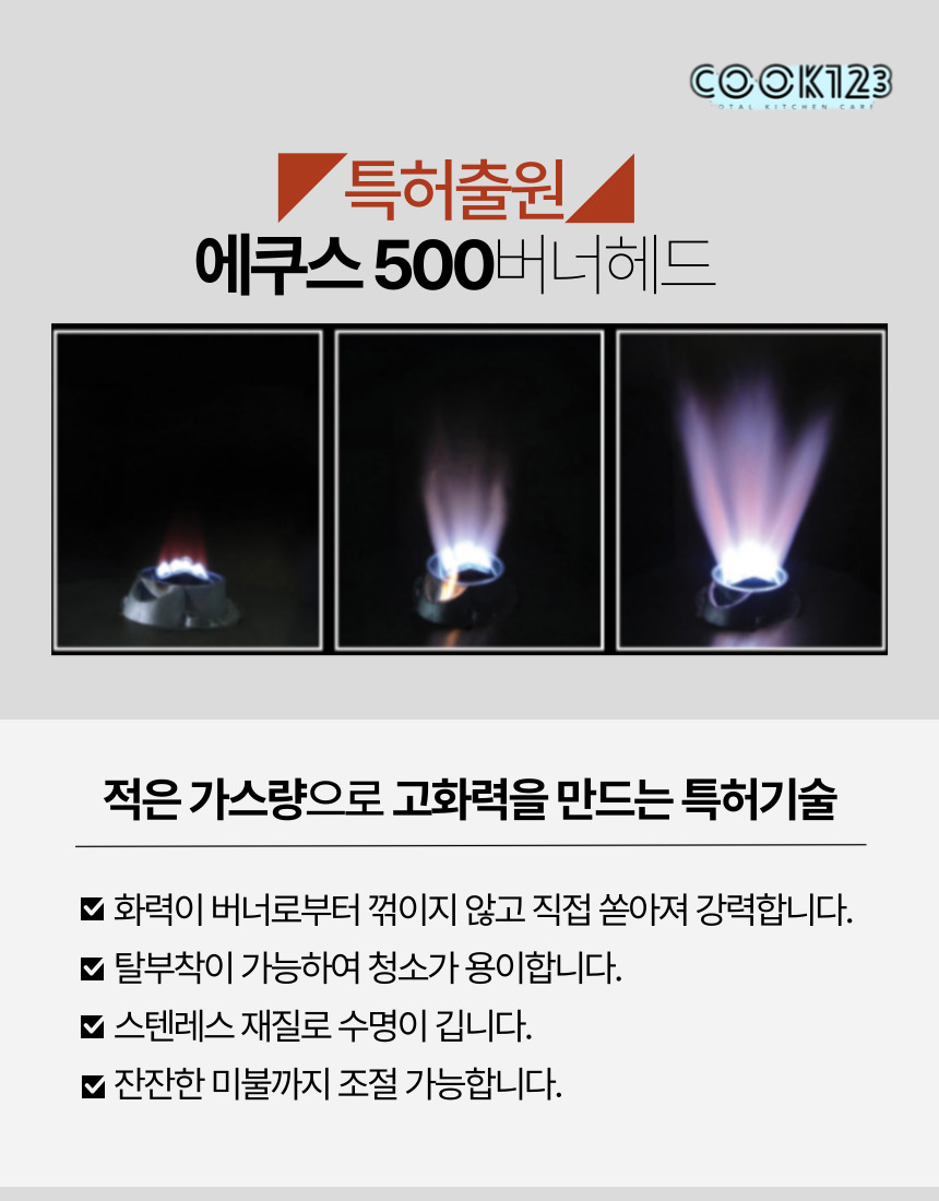 에쿠스 500 버너의 작은 불꽃